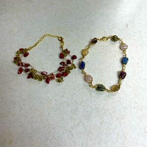 New wire-wrapped stone bracelet with gold chain and artisan glass chip bead band